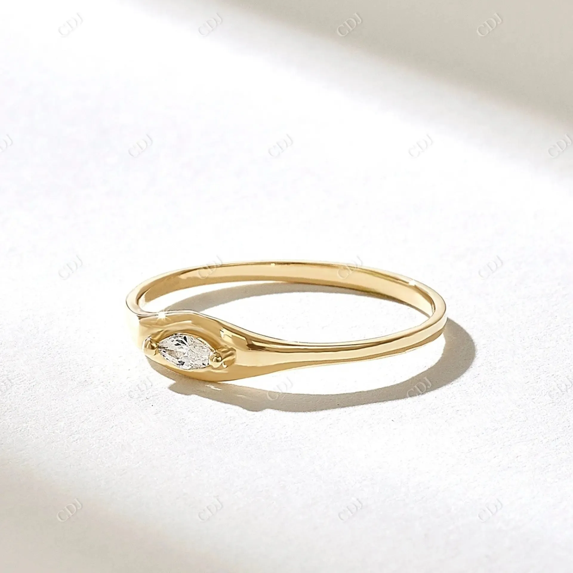 0.06CTW East West Marquise Diamond Signet Engagement Ring