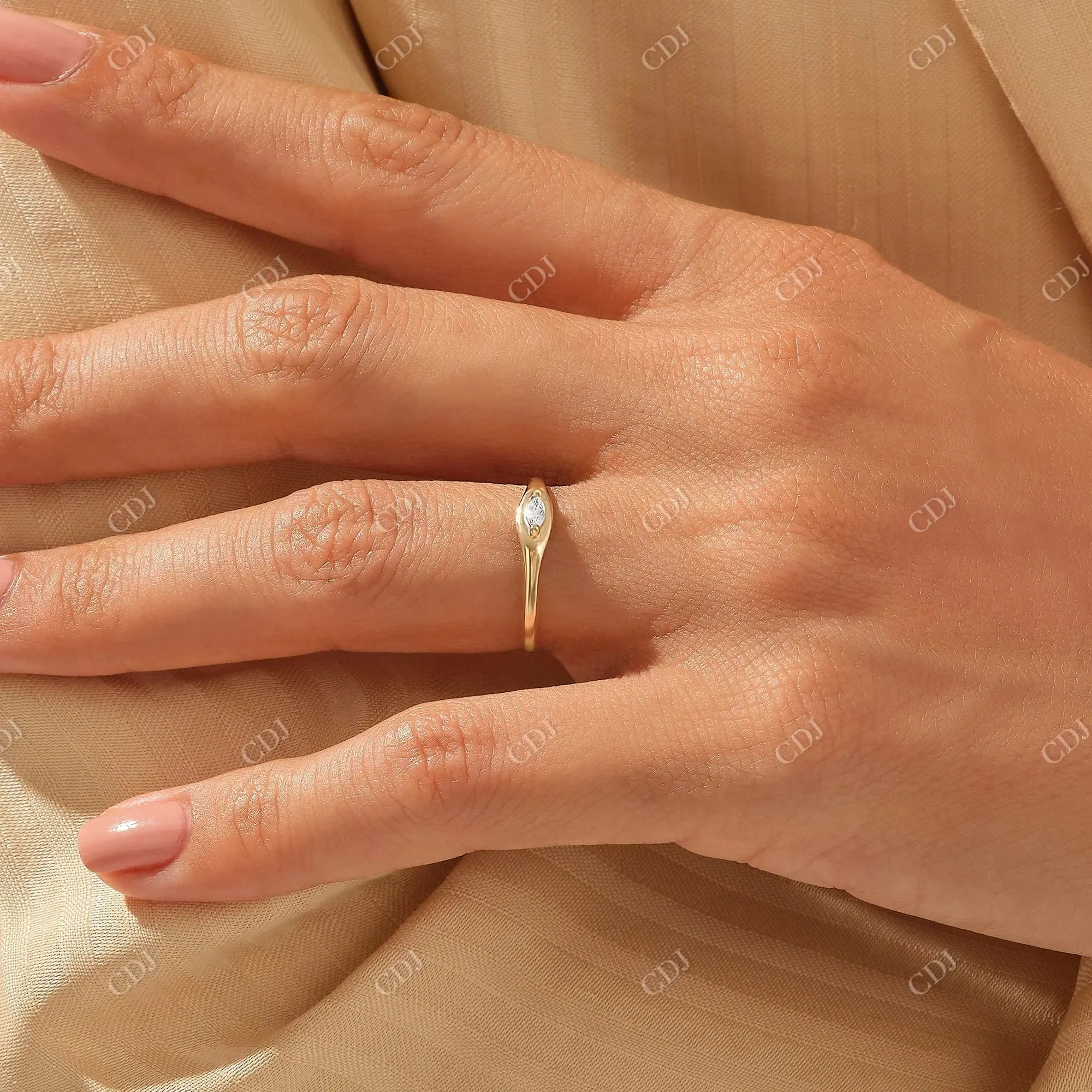 0.06CTW East West Marquise Diamond Signet Engagement Ring