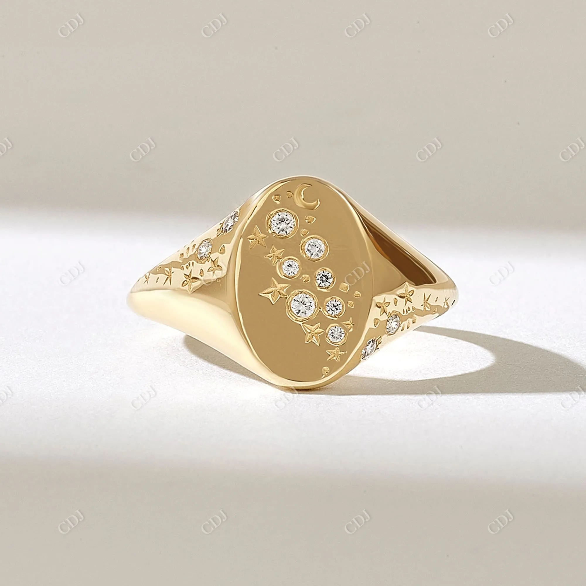 0.09CTW Real Diamond Celestial Signet Ring