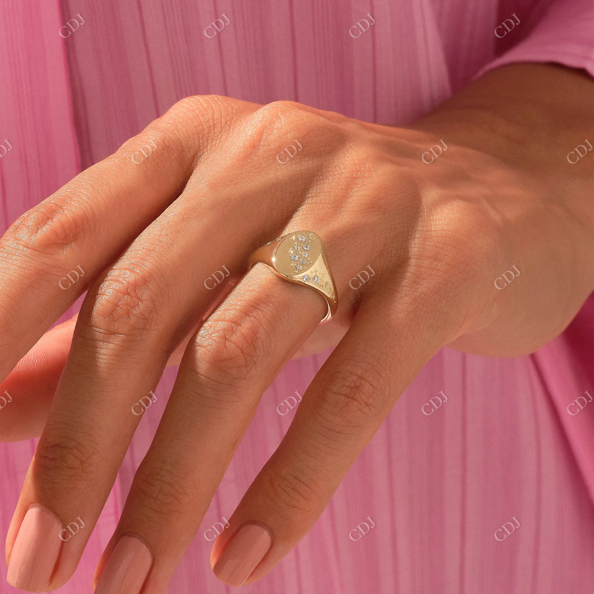 0.09CTW Real Diamond Celestial Signet Ring