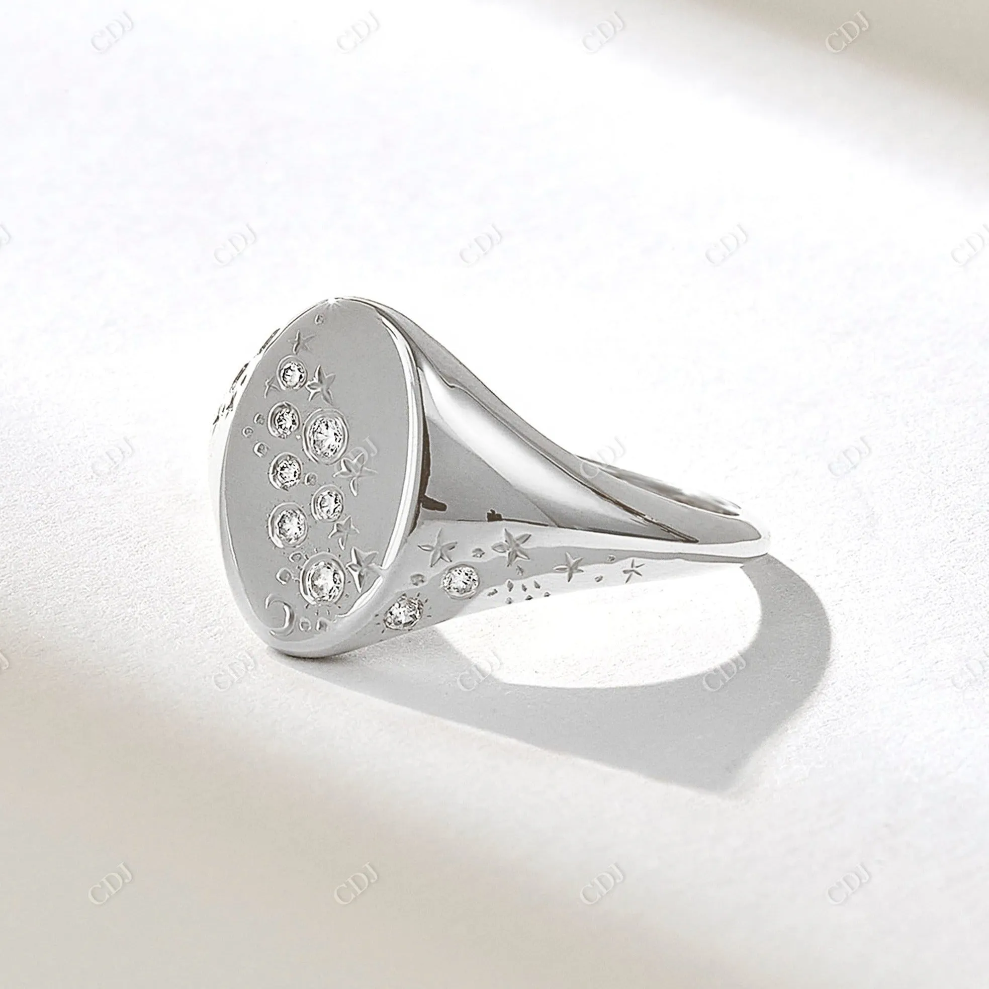 0.09CTW Real Diamond Celestial Signet Ring