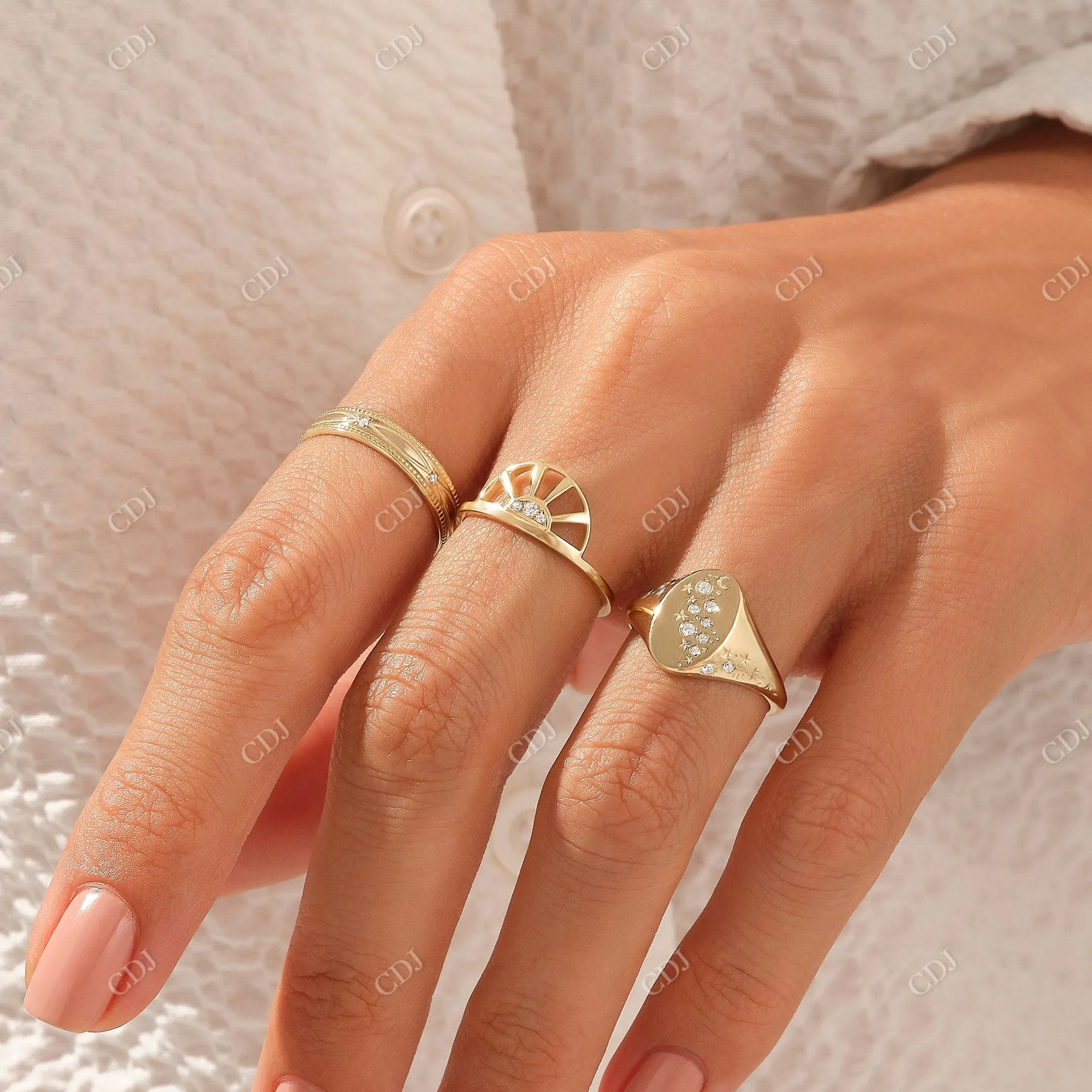 0.09CTW Real Diamond Celestial Signet Ring