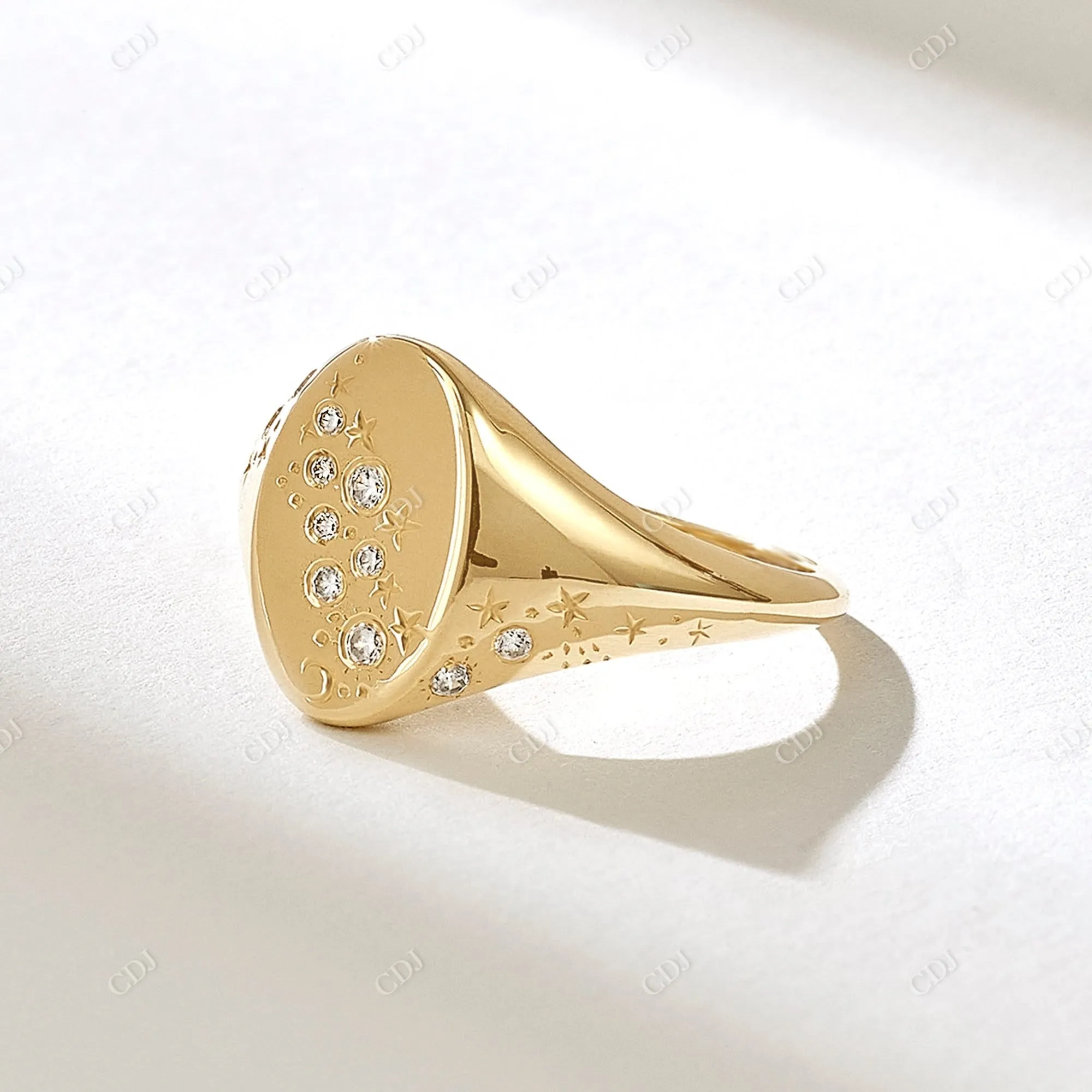 0.09CTW Real Diamond Celestial Signet Ring