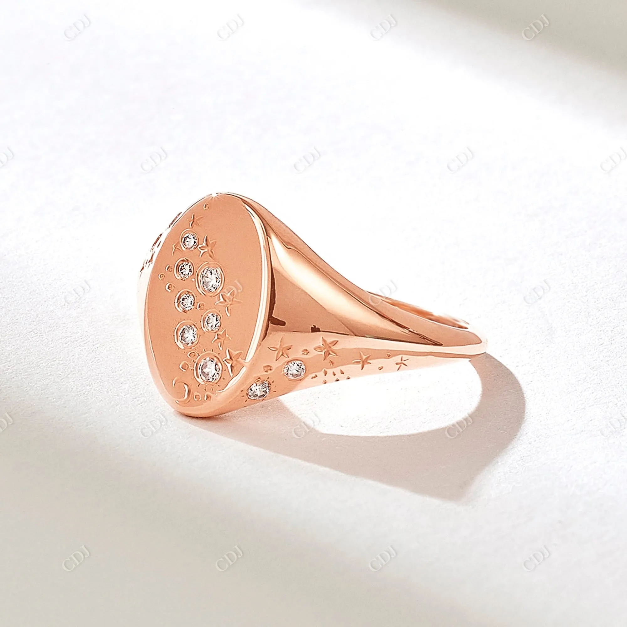 0.09CTW Real Diamond Celestial Signet Ring