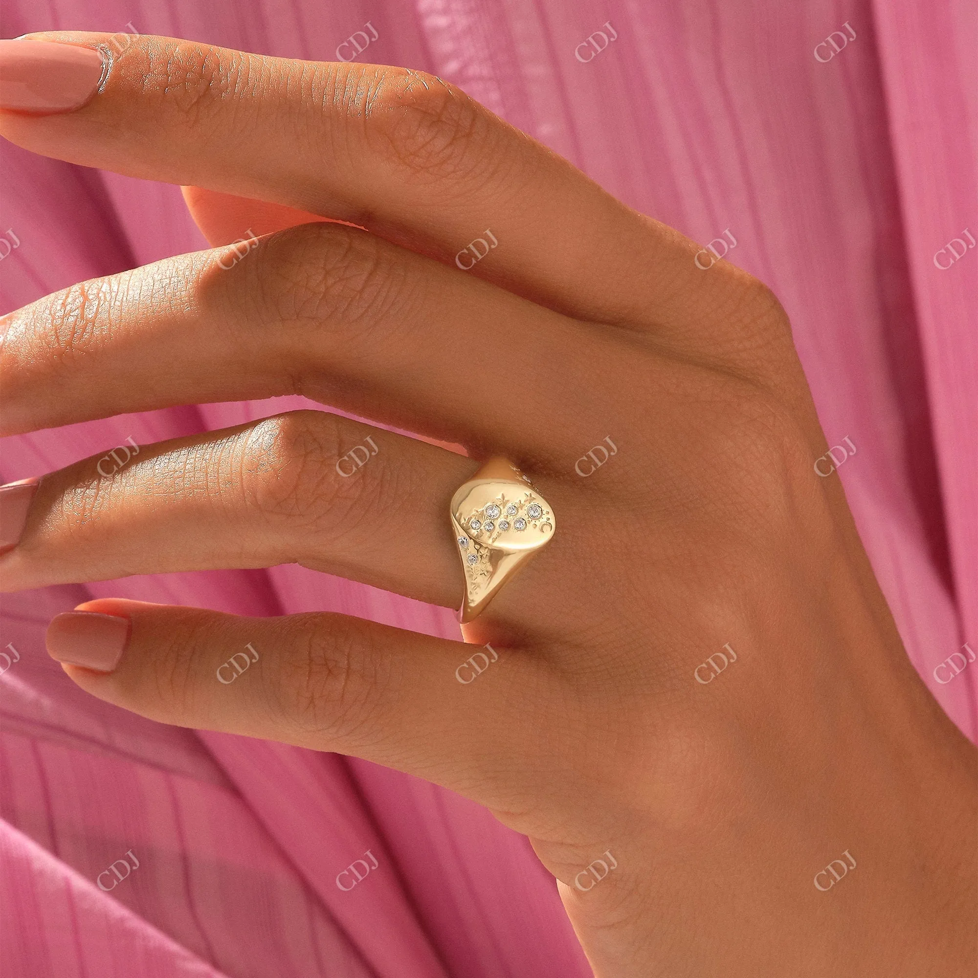 0.09CTW Real Diamond Celestial Signet Ring