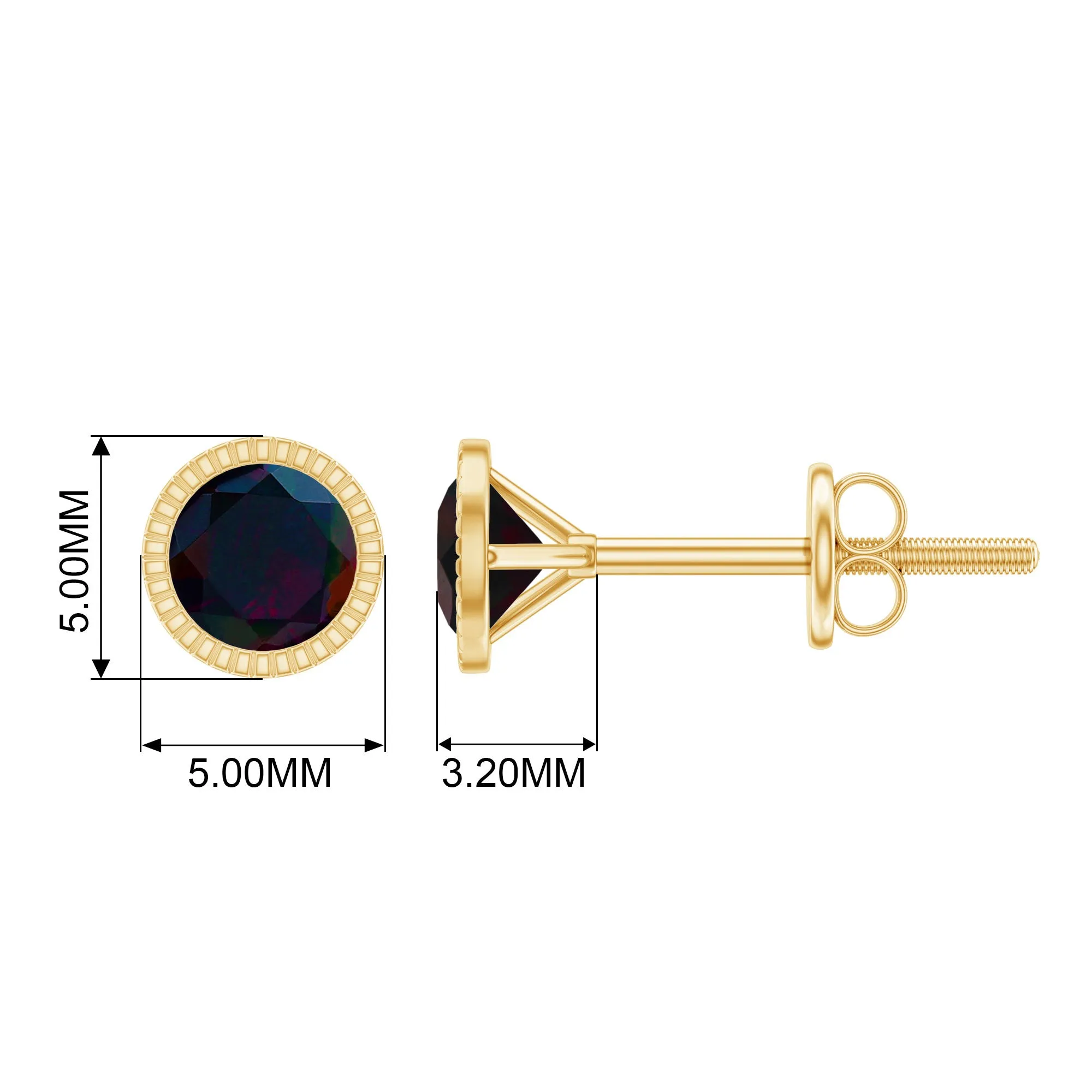 0.5 CT Bezel Set Round Black Opal Solitaire Stud Earrings in Gold