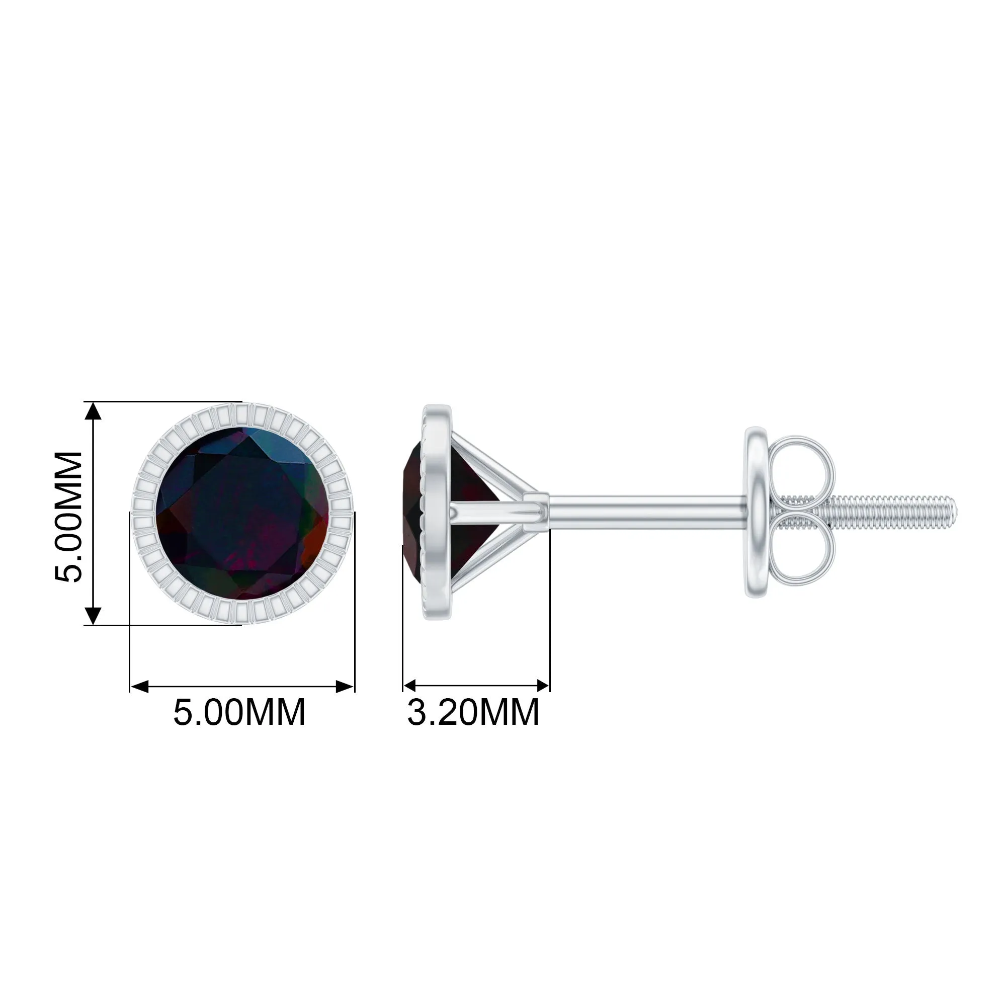 0.5 CT Bezel Set Round Black Opal Solitaire Stud Earrings in Gold