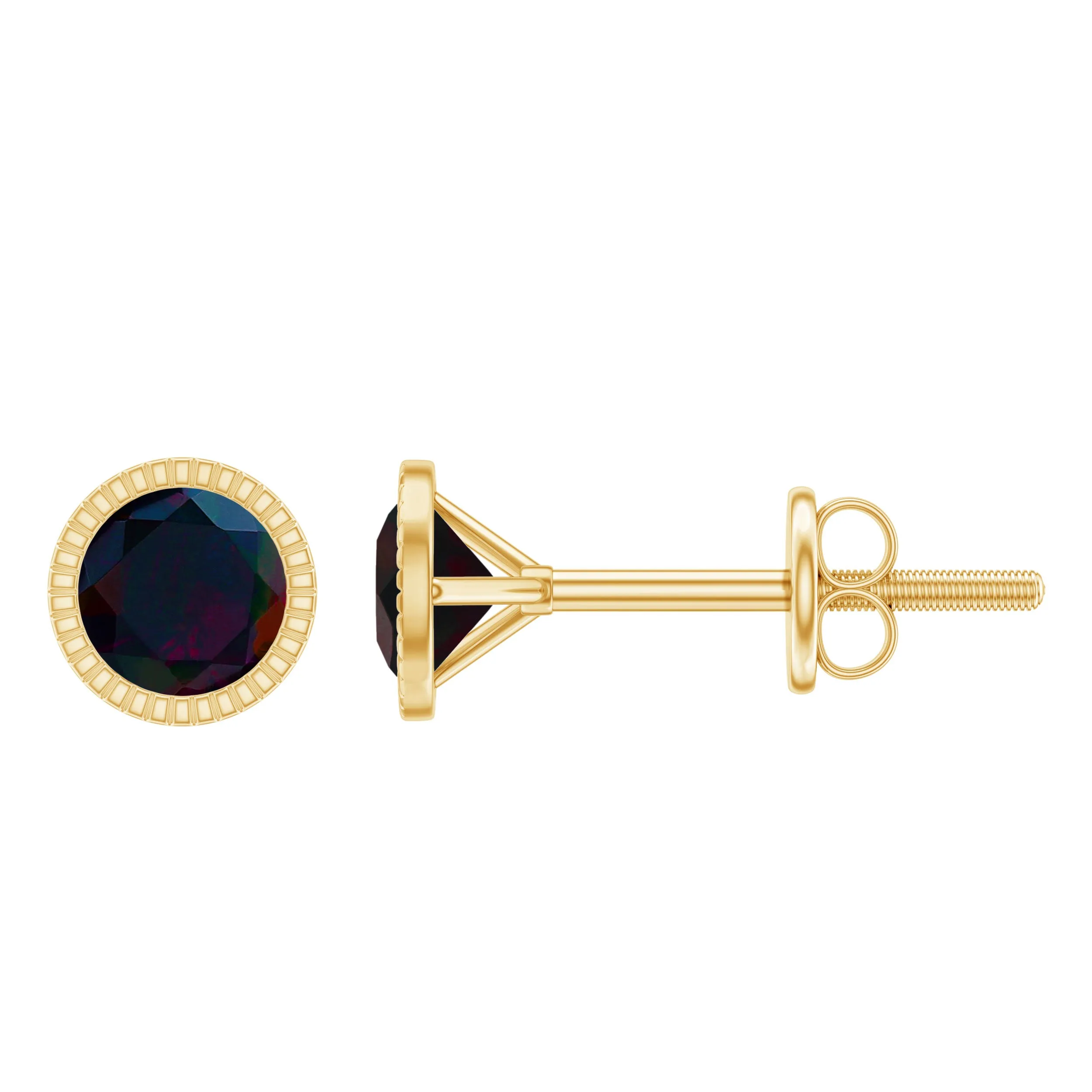 0.5 CT Bezel Set Round Black Opal Solitaire Stud Earrings in Gold