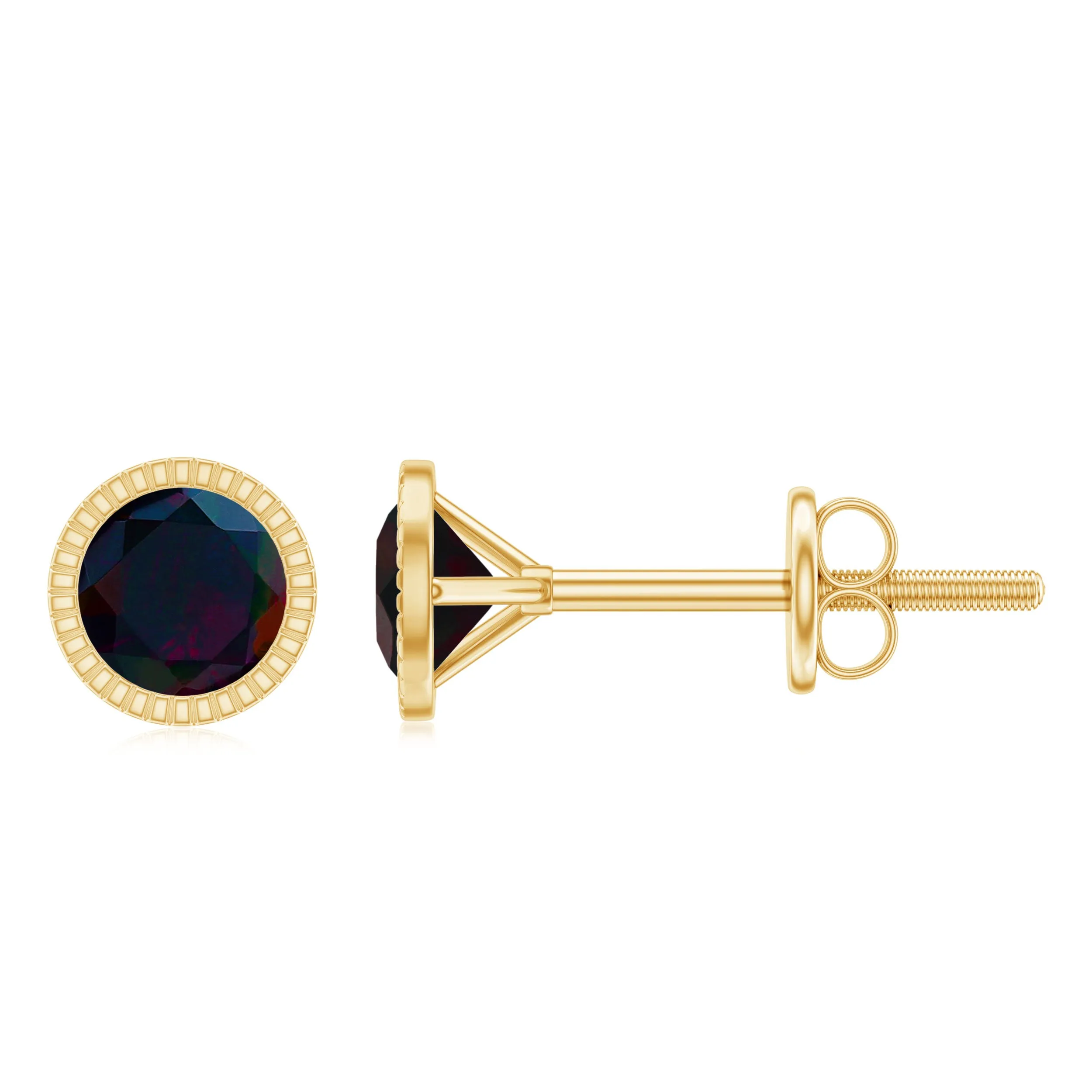 0.5 CT Bezel Set Round Black Opal Solitaire Stud Earrings in Gold
