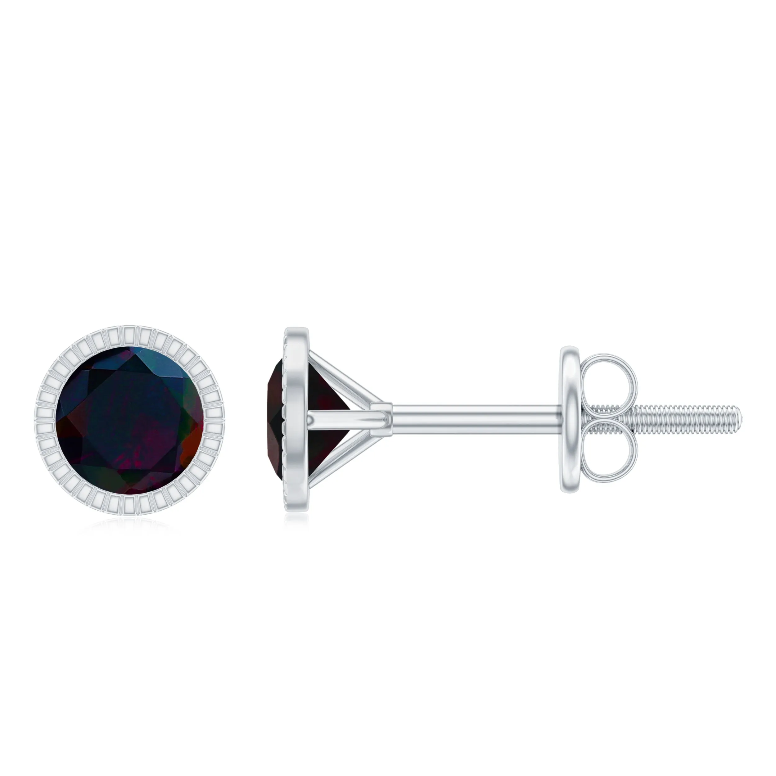 0.5 CT Bezel Set Round Black Opal Solitaire Stud Earrings in Gold