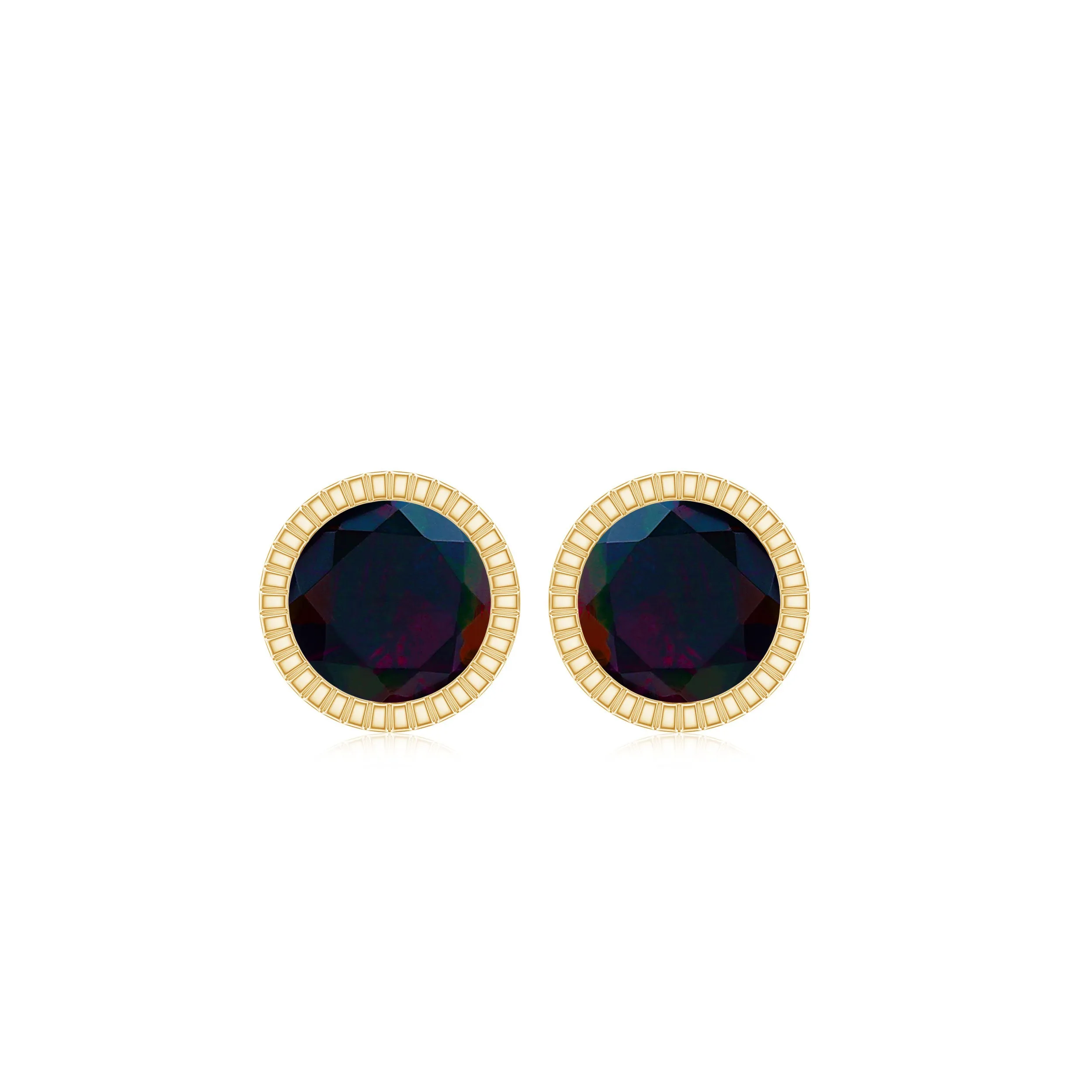 0.5 CT Bezel Set Round Black Opal Solitaire Stud Earrings in Gold