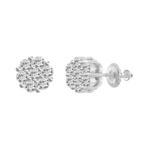 0.75 Cttw Round Diamond Stud Earrings 14k White Gold Screw Back