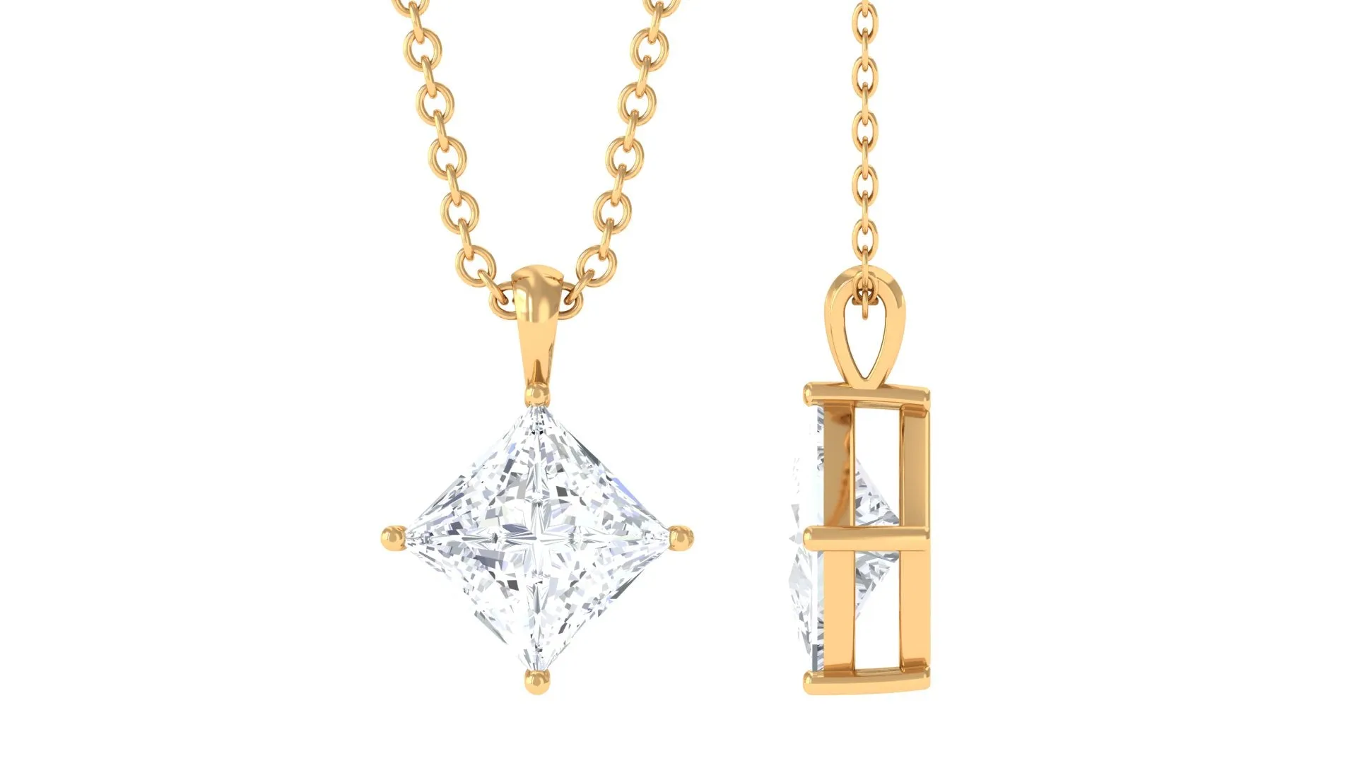 1 CT Princess Cut Moissanite Solitaire Pendant Necklace For Women