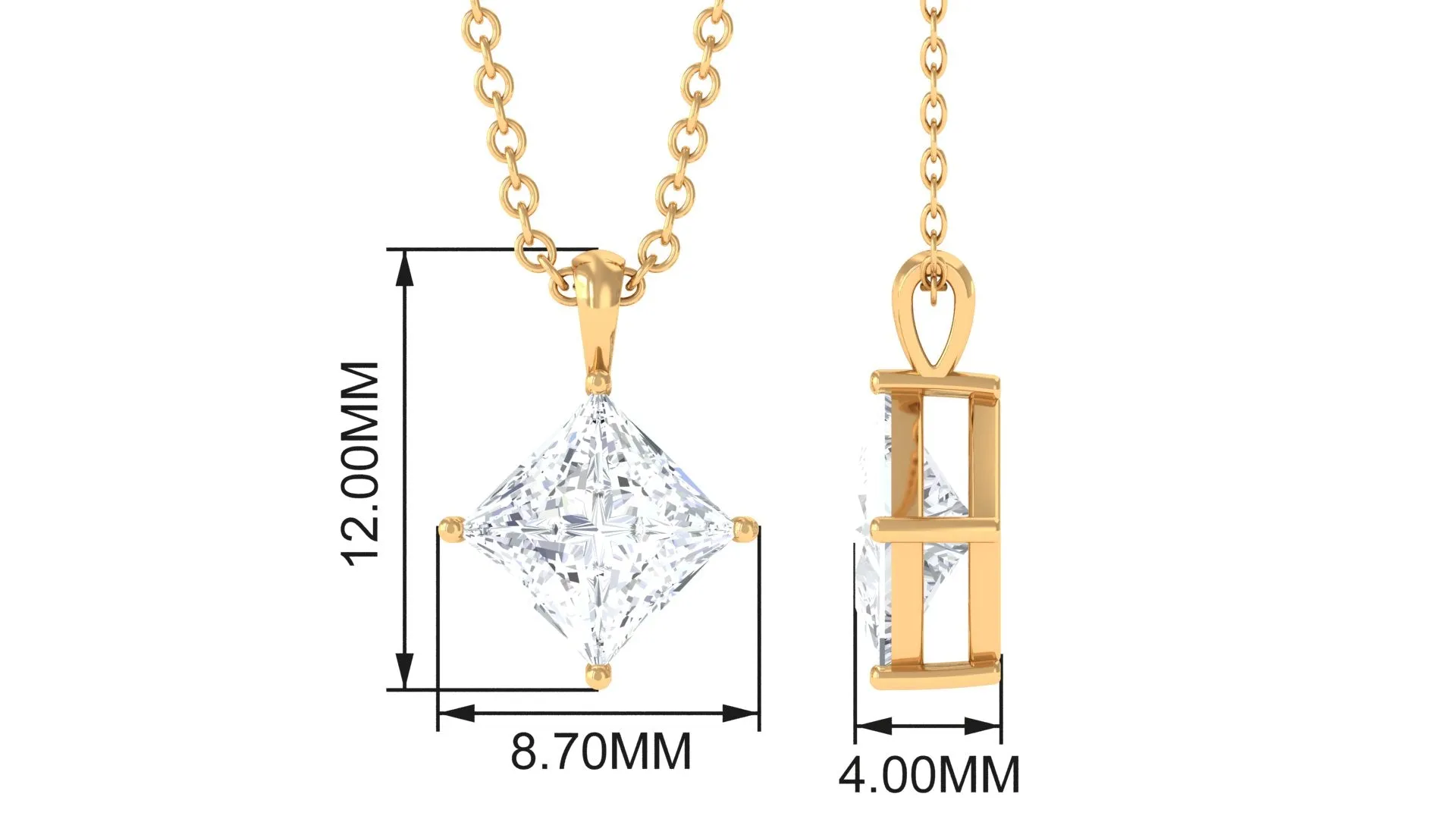 1 CT Princess Cut Moissanite Solitaire Pendant Necklace For Women