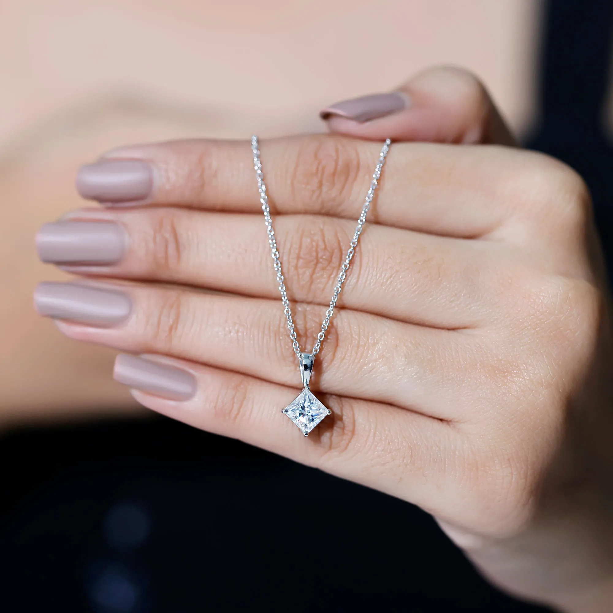 1 CT Princess Cut Moissanite Solitaire Pendant Necklace For Women