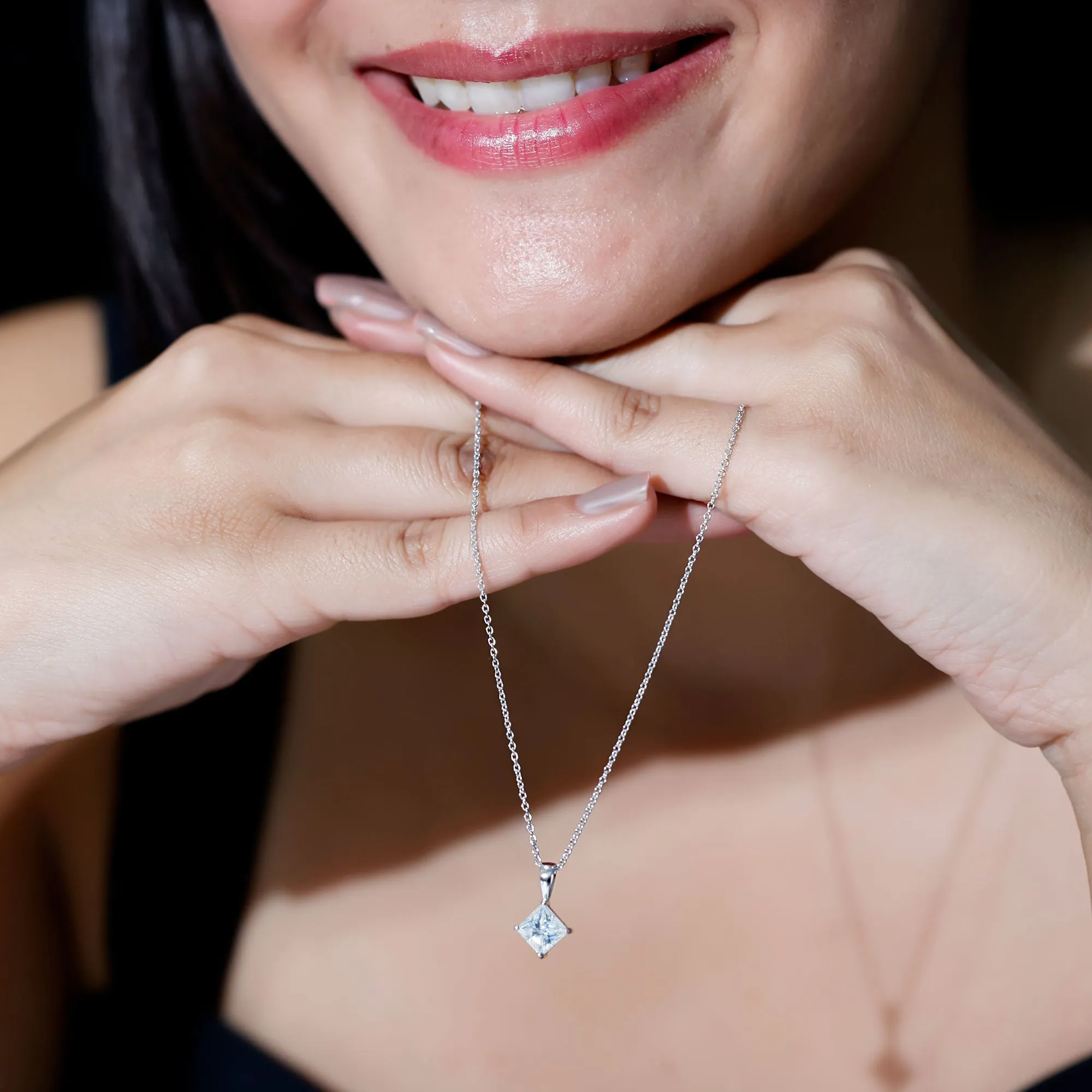 1 CT Princess Cut Moissanite Solitaire Pendant Necklace For Women