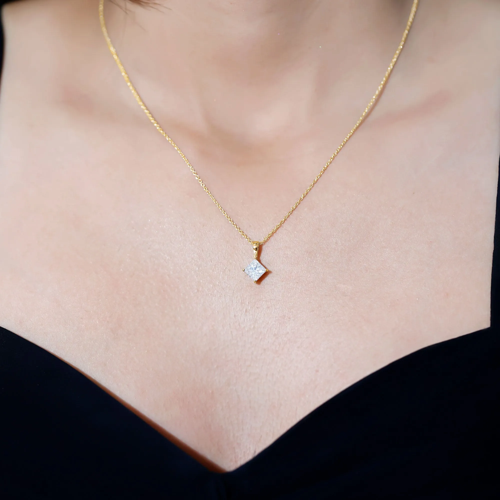 1 CT Princess Cut Moissanite Solitaire Pendant Necklace For Women