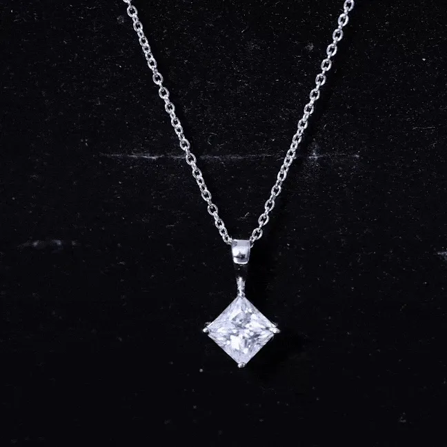 1 CT Princess Cut Moissanite Solitaire Pendant Necklace For Women