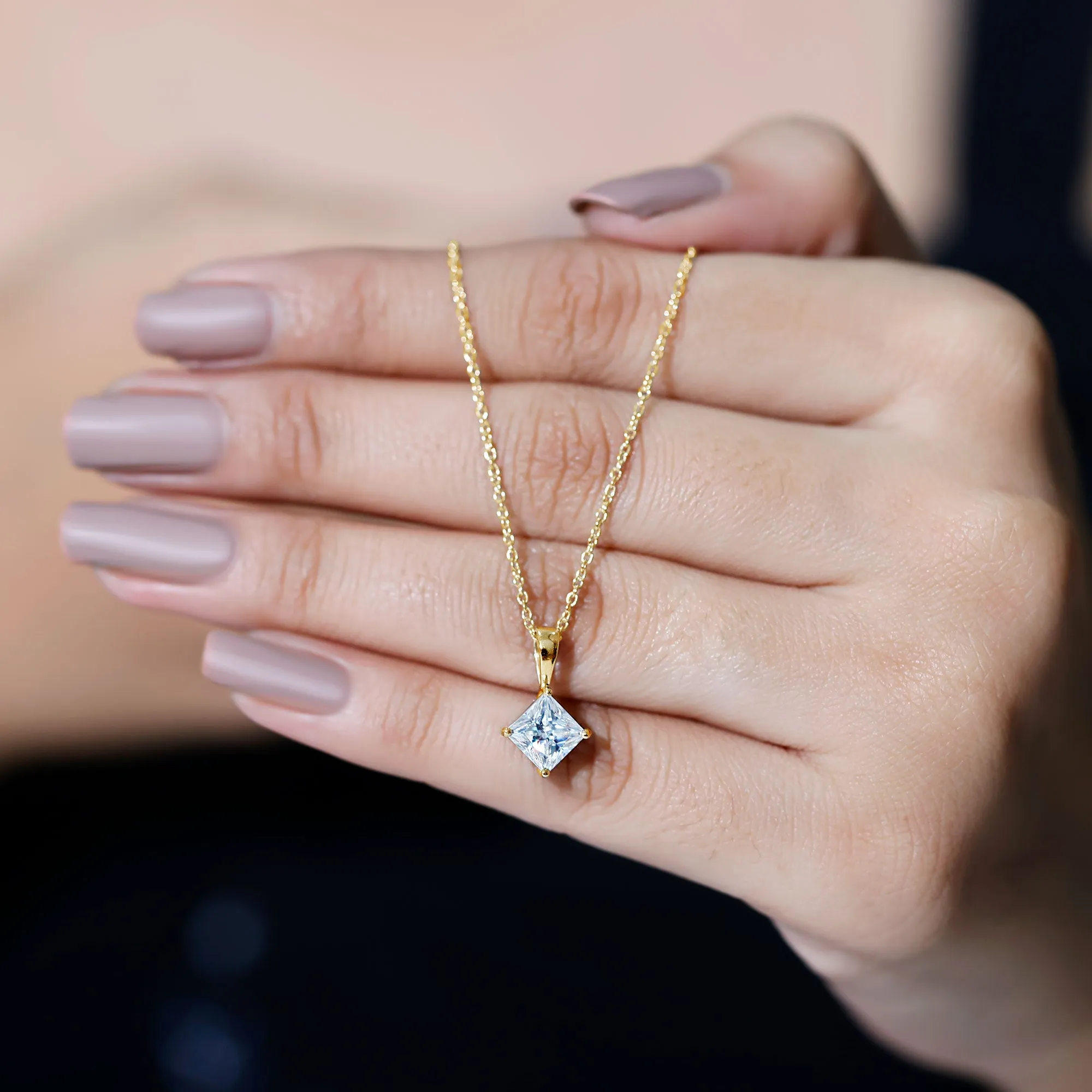 1 CT Princess Cut Moissanite Solitaire Pendant Necklace For Women