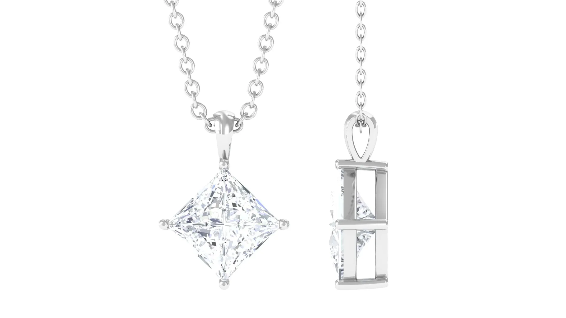 1 CT Princess Cut Moissanite Solitaire Pendant Necklace For Women