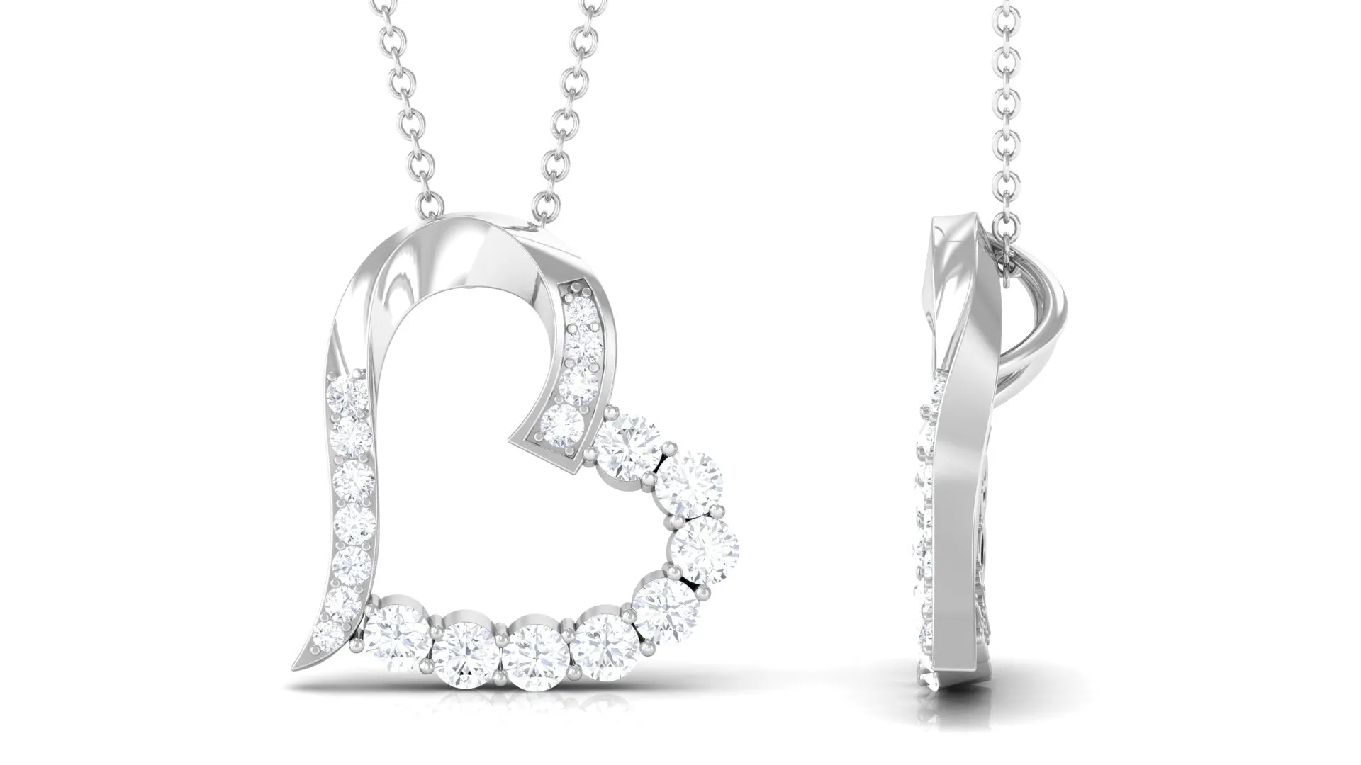 1 CT Round Cut Moissanite Heart Pendant in Prong Setting