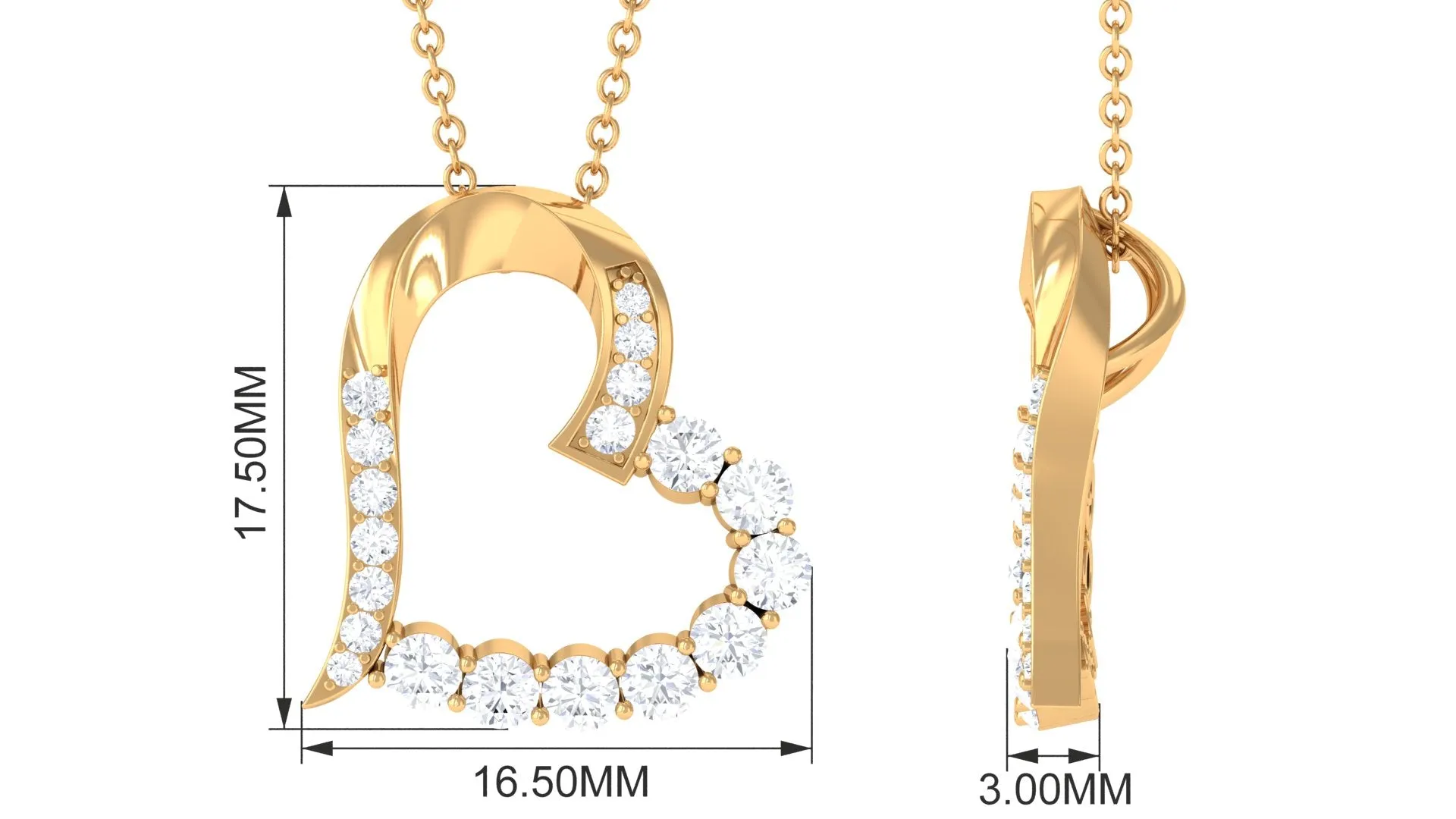 1 CT Round Cut Moissanite Heart Pendant in Prong Setting