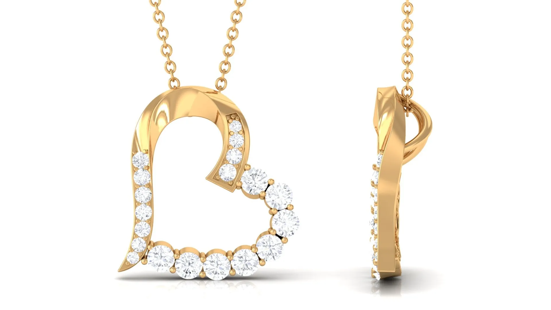 1 CT Round Cut Moissanite Heart Pendant in Prong Setting