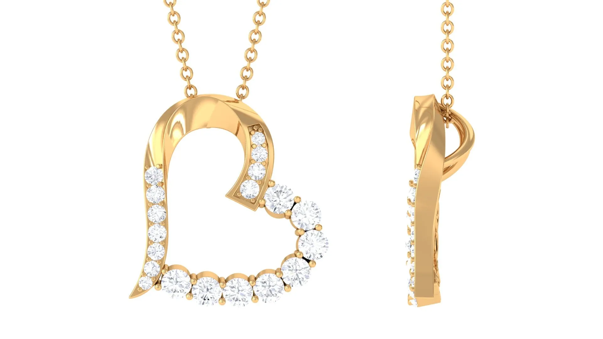 1 CT Round Cut Moissanite Heart Pendant in Prong Setting