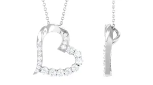 1 CT Round Cut Moissanite Heart Pendant in Prong Setting
