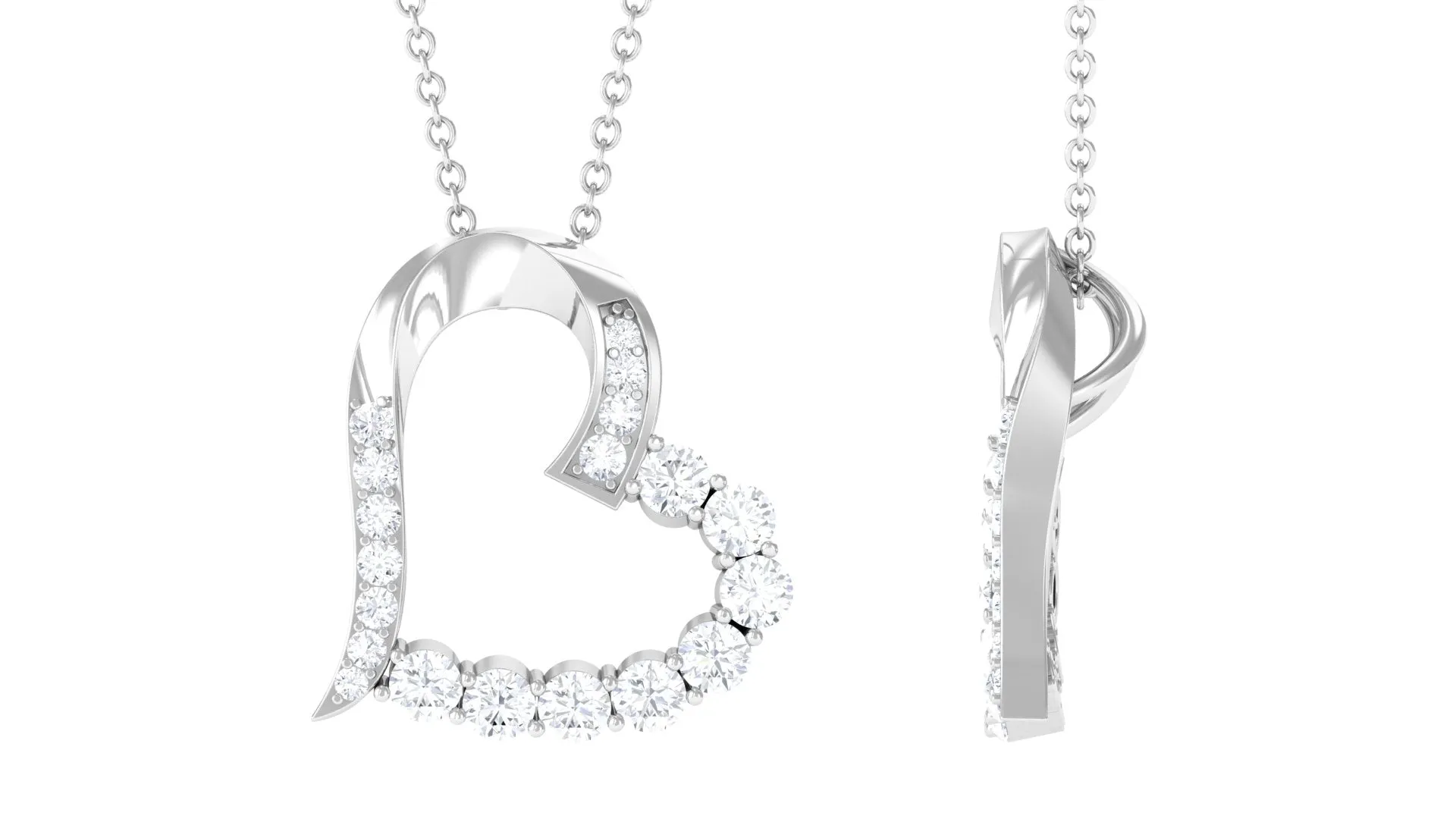 1 CT Round Cut Moissanite Heart Pendant in Prong Setting