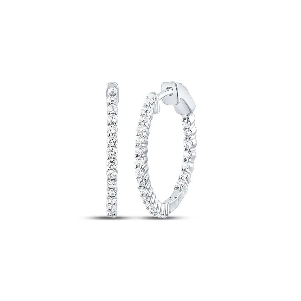1.00cttw Diamond Round Hoop Earrings Womens 10k White Gold