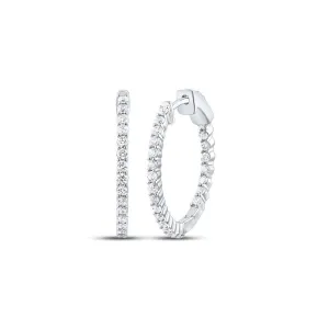 1.00cttw Diamond Round Hoop Earrings Womens 10k White Gold