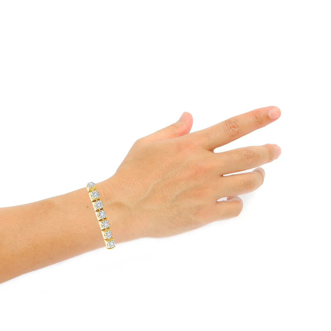 10K Solid Yellow Gold 2.10CT tw Round Cut Diamond Tennis Bracelet
