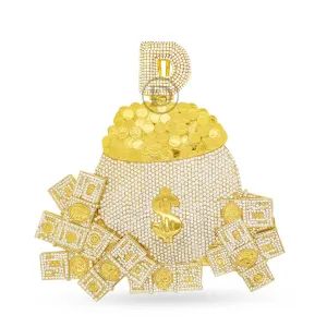 10K Yellow Gold Custom Money Bag Diamond Pendant