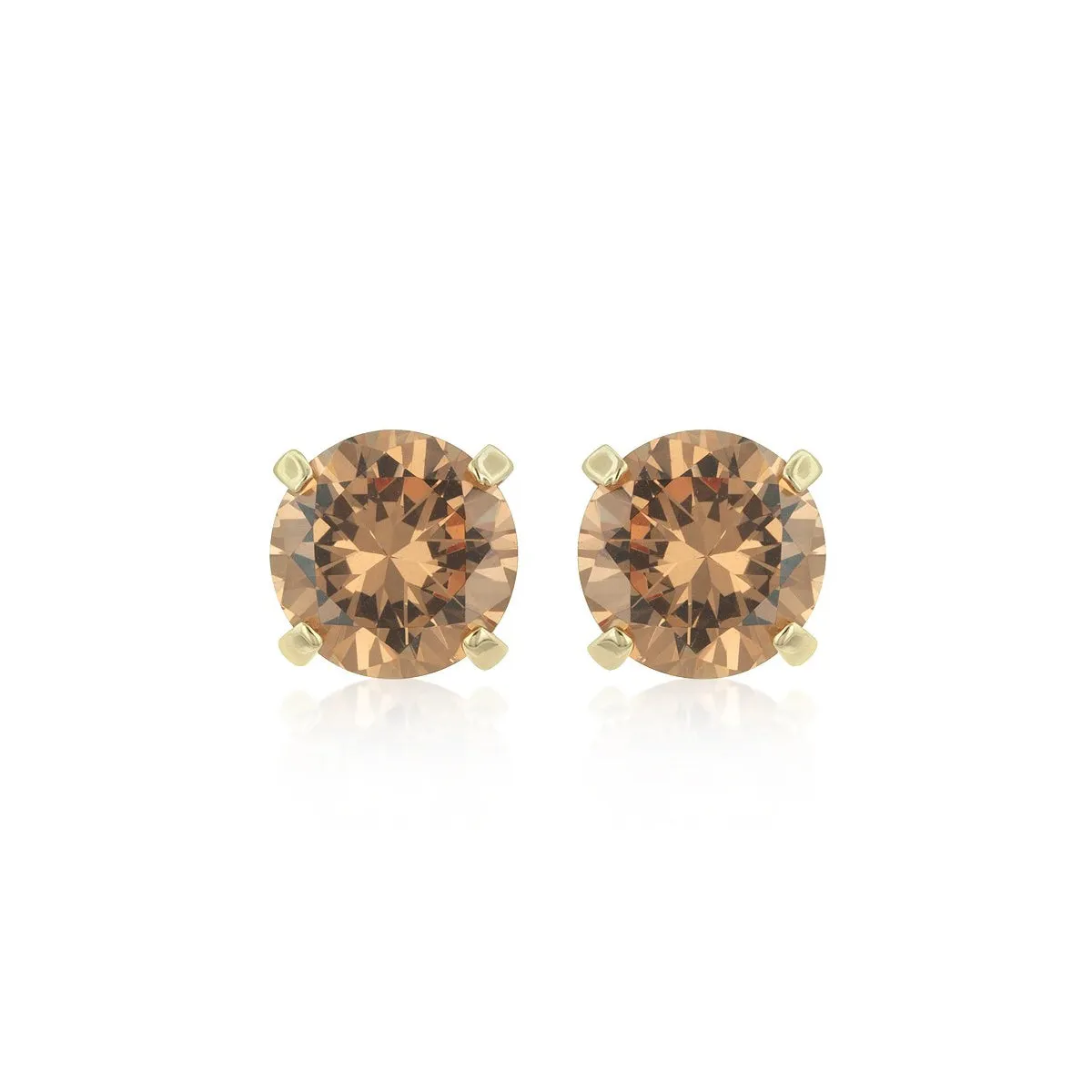 10k Yellow Gold Plated 4 Carat Round Created Champagne Sapphire Stud Earrings