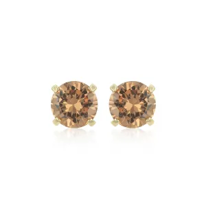 10k Yellow Gold Plated 4 Carat Round Created Champagne Sapphire Stud Earrings