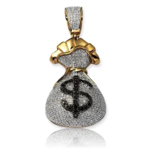 10KY 0.85CTW BLACK AND WHITE DIAMOND MONEY BAG