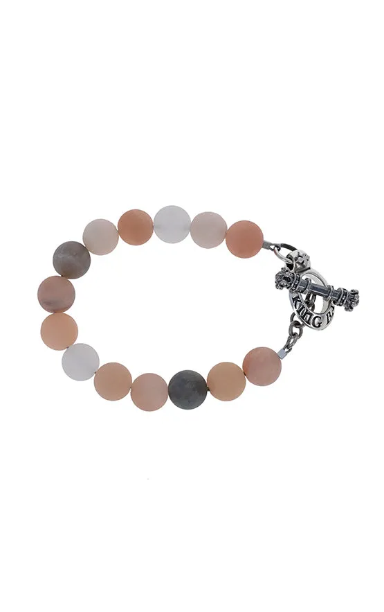 10mm Assorted Moonstone Round Bead Bracelet w/ Silver Clasp