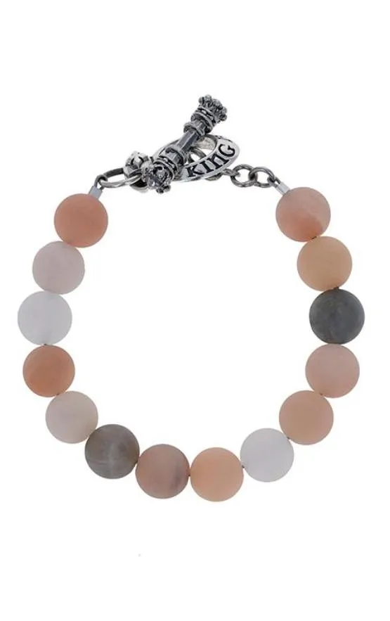 10mm Assorted Moonstone Round Bead Bracelet w/ Silver Clasp