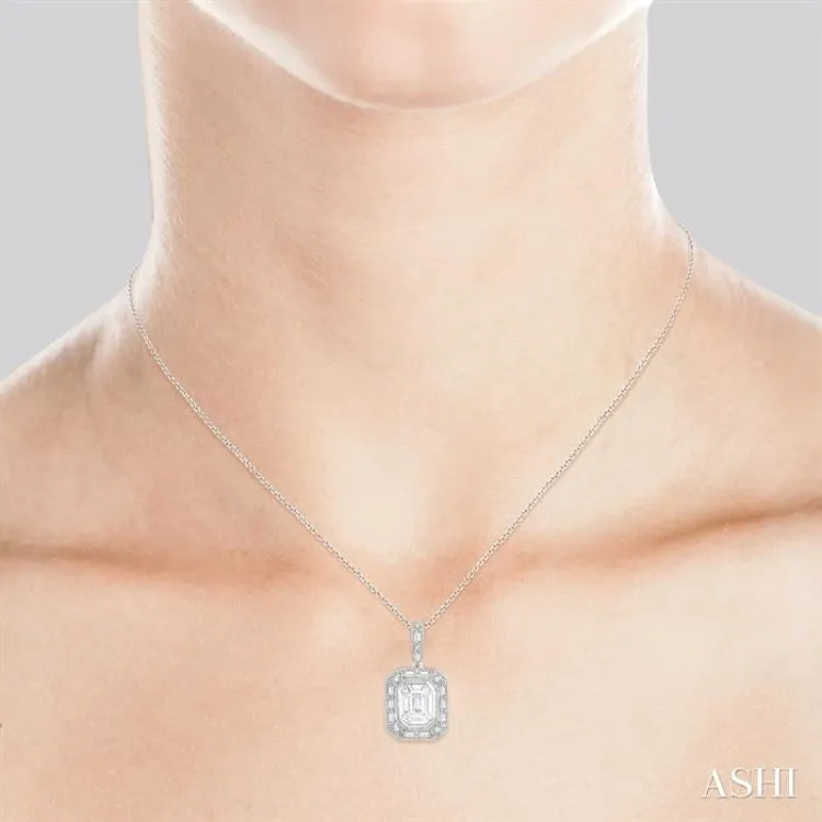 1/2 Ctw Emerald, Baguette & Round Cut Fusion Diamond Pendant in 14K White Gold