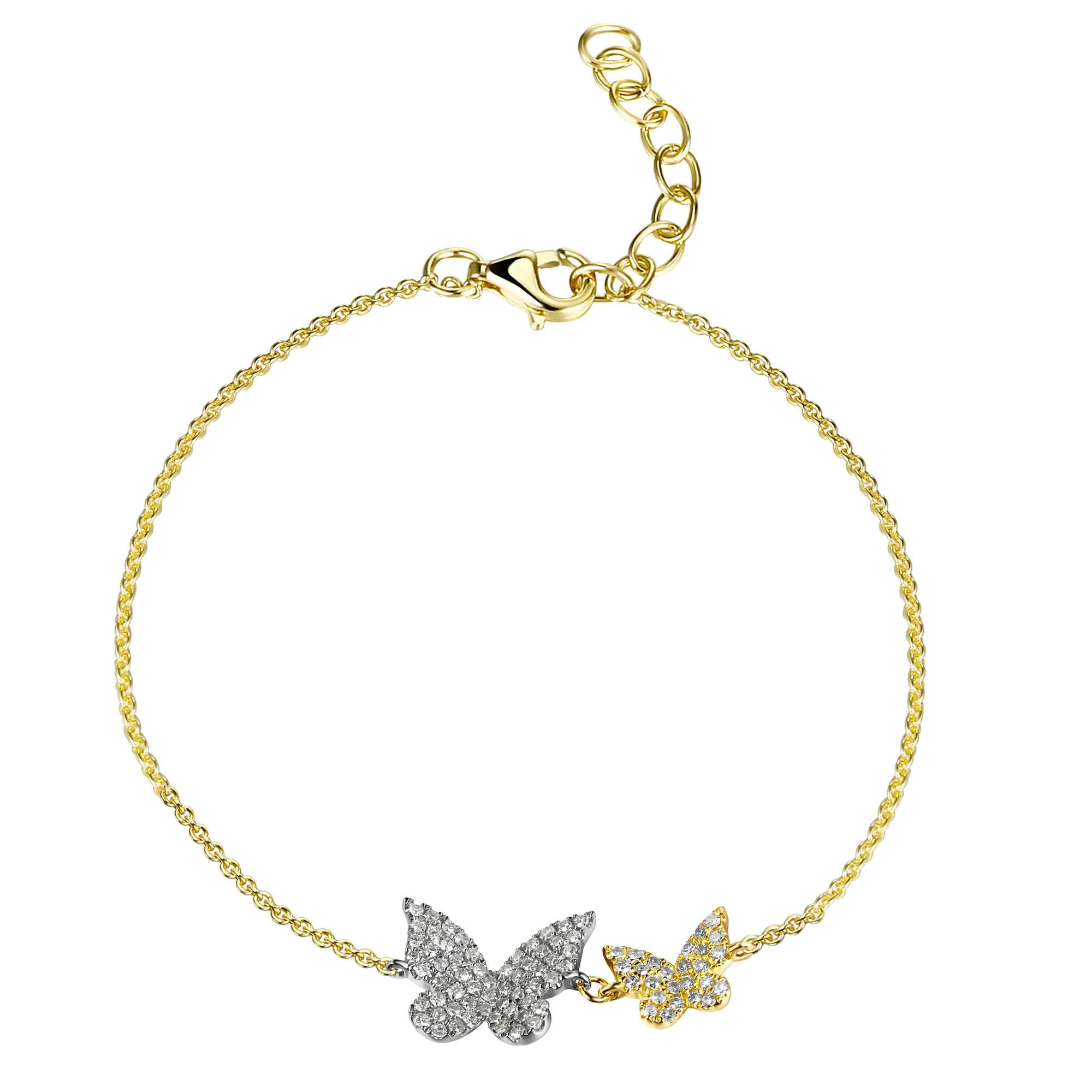 14k Gold & Diamond Double Butterfly Bracelet - 0.21ct