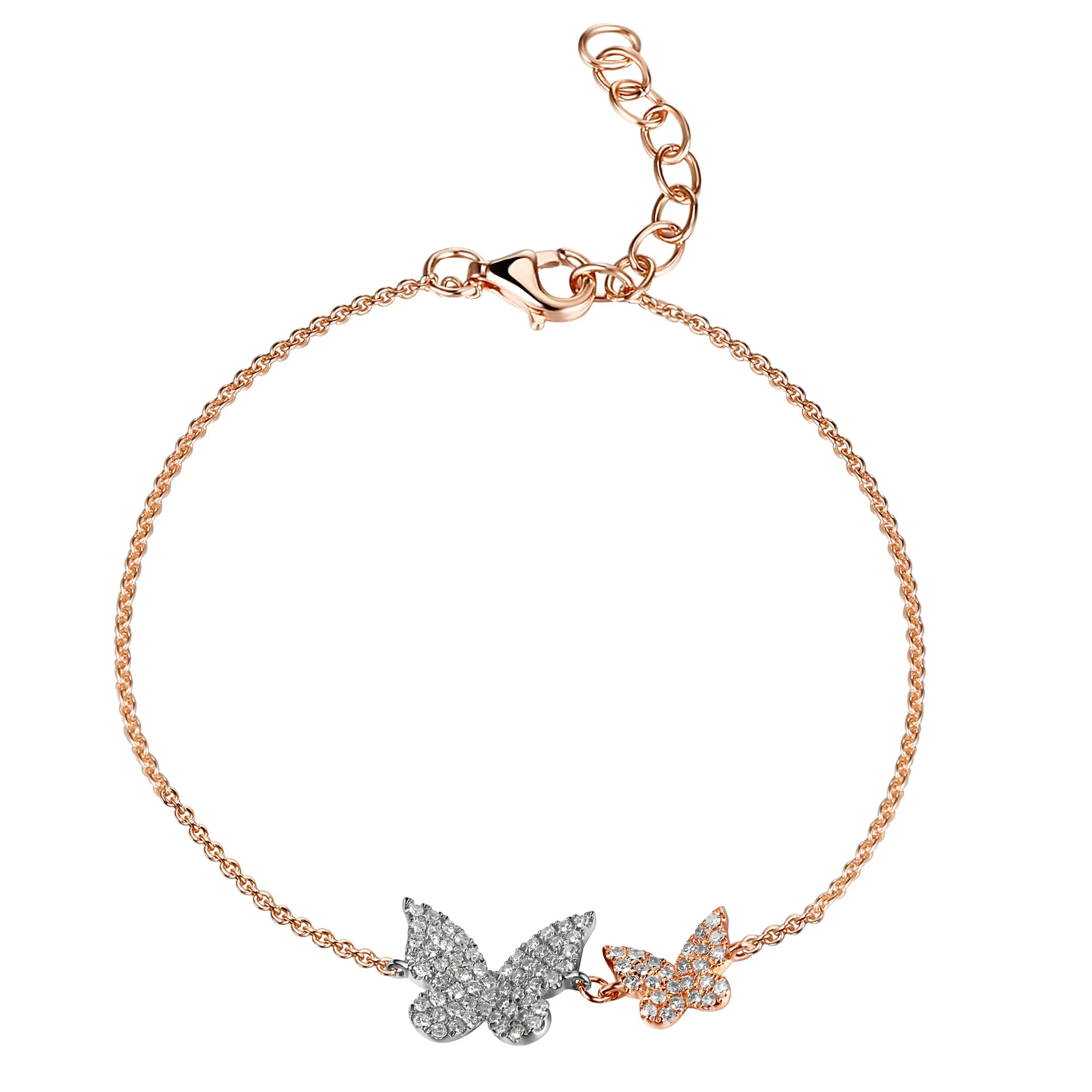 14k Gold & Diamond Double Butterfly Bracelet - 0.21ct