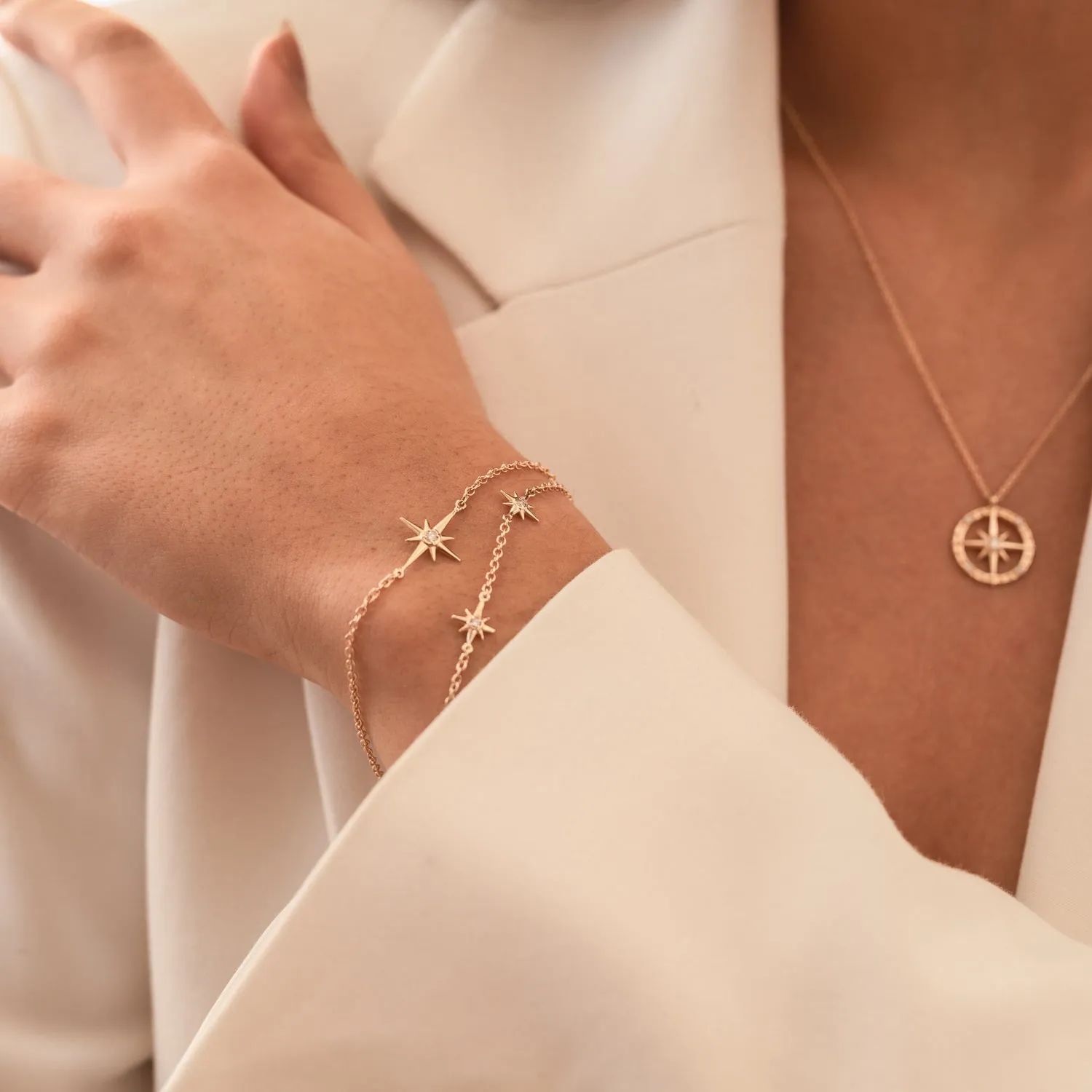 14k Gold & Diamond Five Star Bracelet