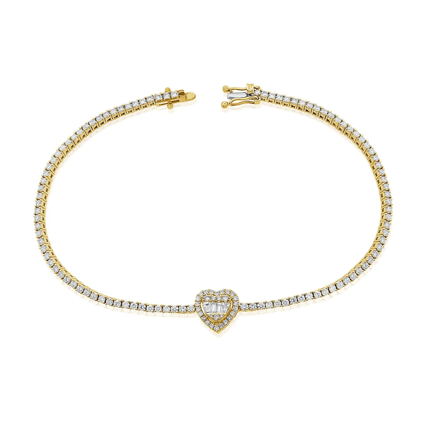 14k Gold & Diamond Heart Tennis Bracelet- 1.61 ct.