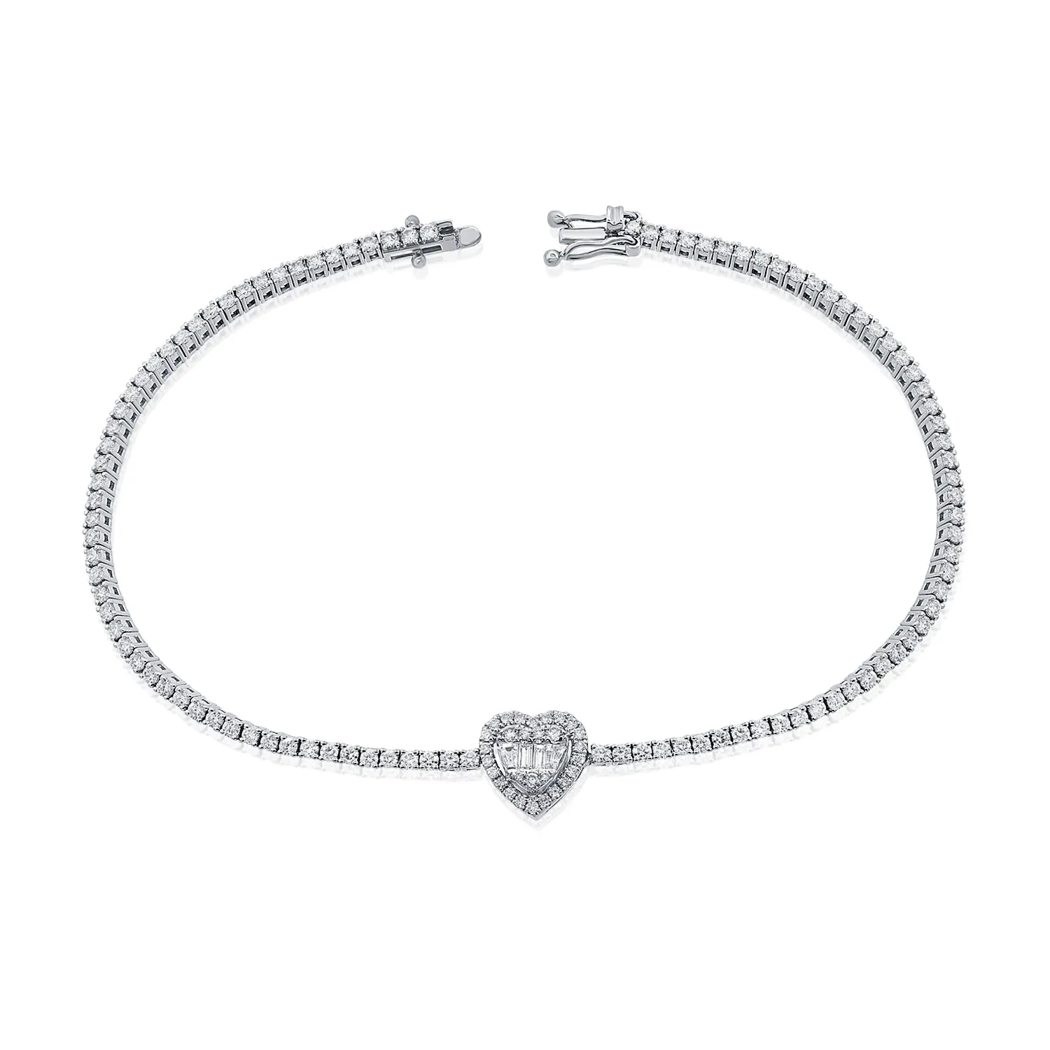 14k Gold & Diamond Heart Tennis Bracelet- 1.61 ct.