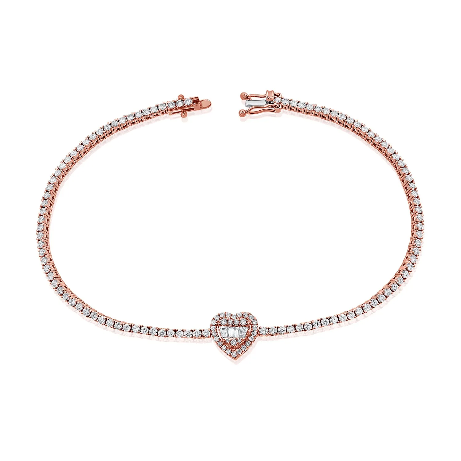 14k Gold & Diamond Heart Tennis Bracelet- 1.61 ct.