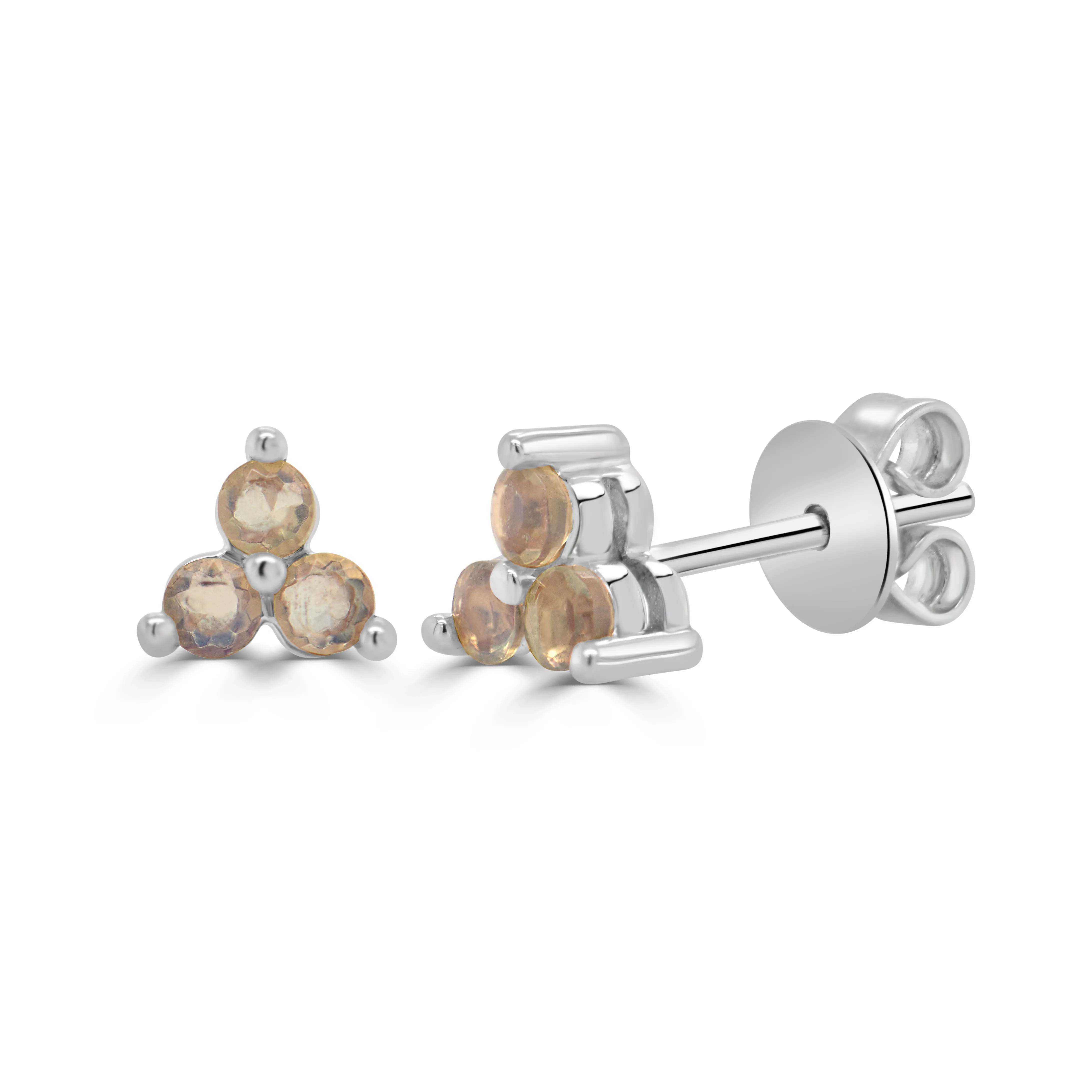 14k Gold & Opal 3-Stone Stud Earrings - 0.17ct