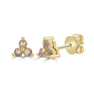 14k Gold & Opal 3-Stone Stud Earrings - 0.17ct