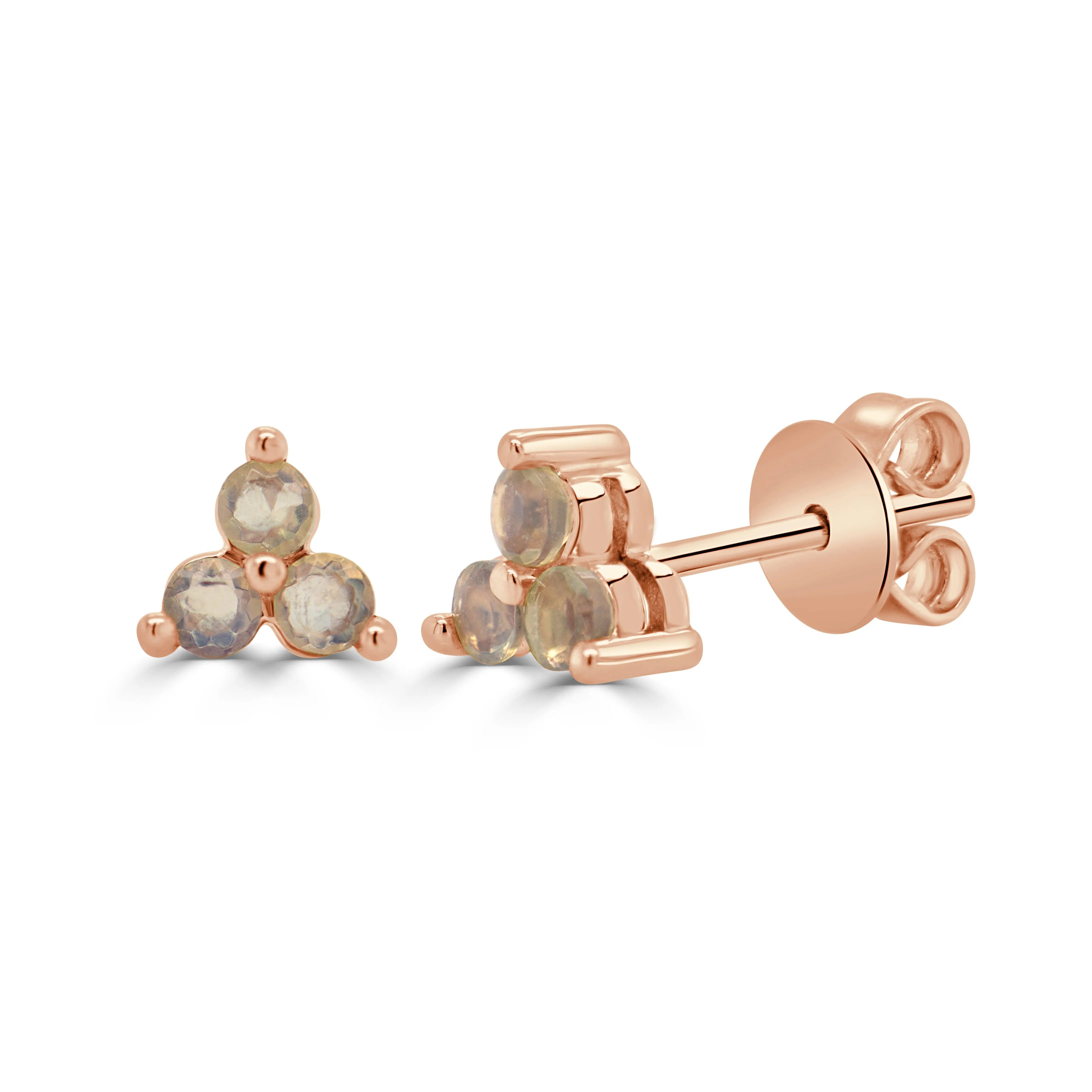 14k Gold & Opal 3-Stone Stud Earrings - 0.17ct