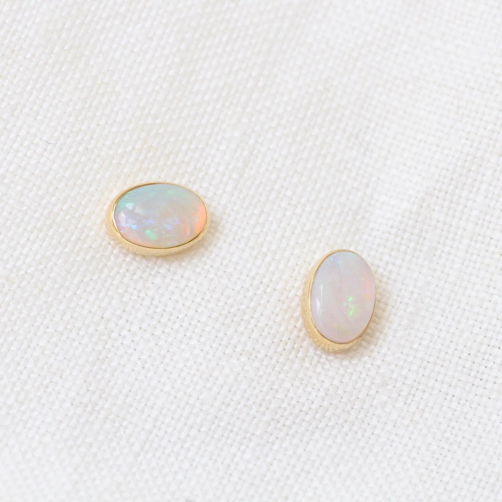 14k Gold Bezel Set Opal Post Earring